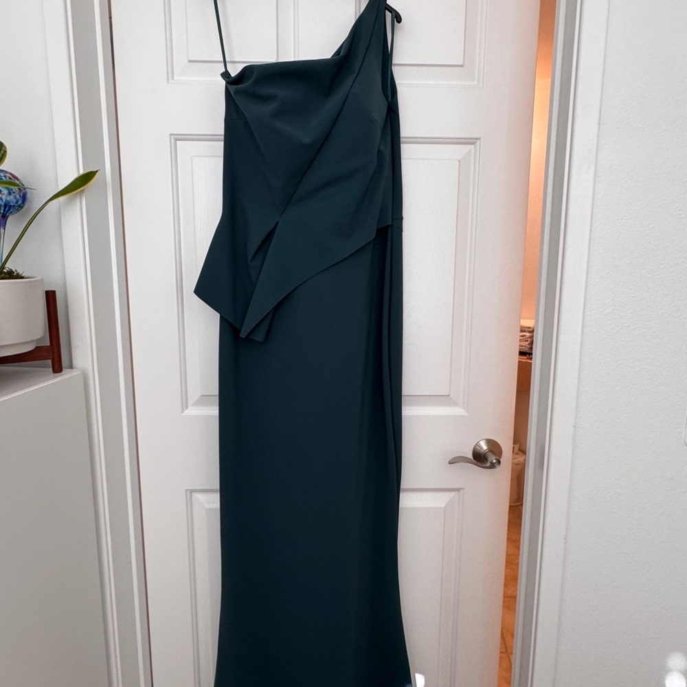 Chiara Boni Elegant One Shoulder Dress in Dark Teal